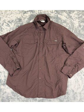 Columbia Mens PFG Button-Up Long-Sleeve Shirt 3X Brown Nylon Outdoor Fishing